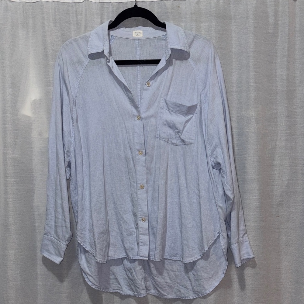 Aritzia Wilfred Linen/Rayon Baby Blue Button-Up Shirt Sz. XS oversized